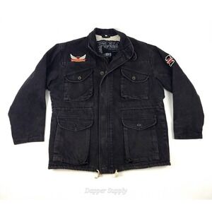 Denim Jacket L 90s Retro Style EFRO Style Cotton Warm Harley Davidson Patches